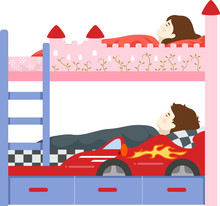 Kids Sleep Siblings Bunk Bed Illustration