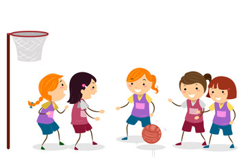 Poster - Stickman Kids Girls Net Ball Illustration