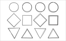 Set Of The Hand Drawn Scribble Circle And Square And Triangle
