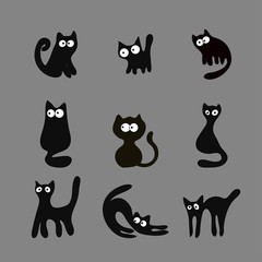 set of silhouette black cat