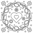 Floral wreath. Coloring page. Vector illustration.