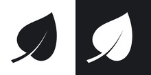 Vector Leaf Icon. Two-tone Version On Black And White Background