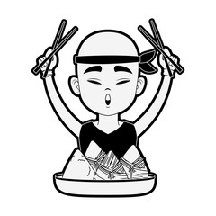 Poster - Chinese man eating rice icon vector illustration graphic design