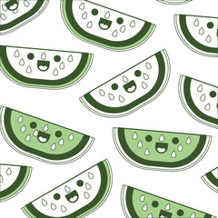 Wall Mural - watermelon fresh fruit pattern kawaii character vector illustration design