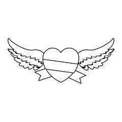 Sticker - Heart with wings and ribbon banner vector illustration graphic design