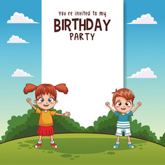 Wall Mural - Kids birthday party card invitation vector illustration graphic design