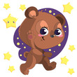 Funny cute go bed cartoon bear clipart vector with stars