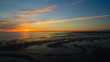 Panoramic sunset on bird flight