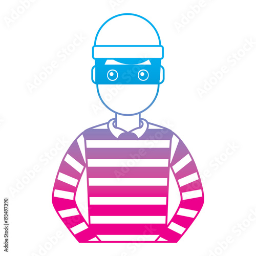 Cuadros en Lienzo male thief avatar mask cap and striped clothes vector illustration degrade color