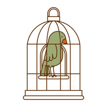 Cute Bird In Cage Vector Illustration Design