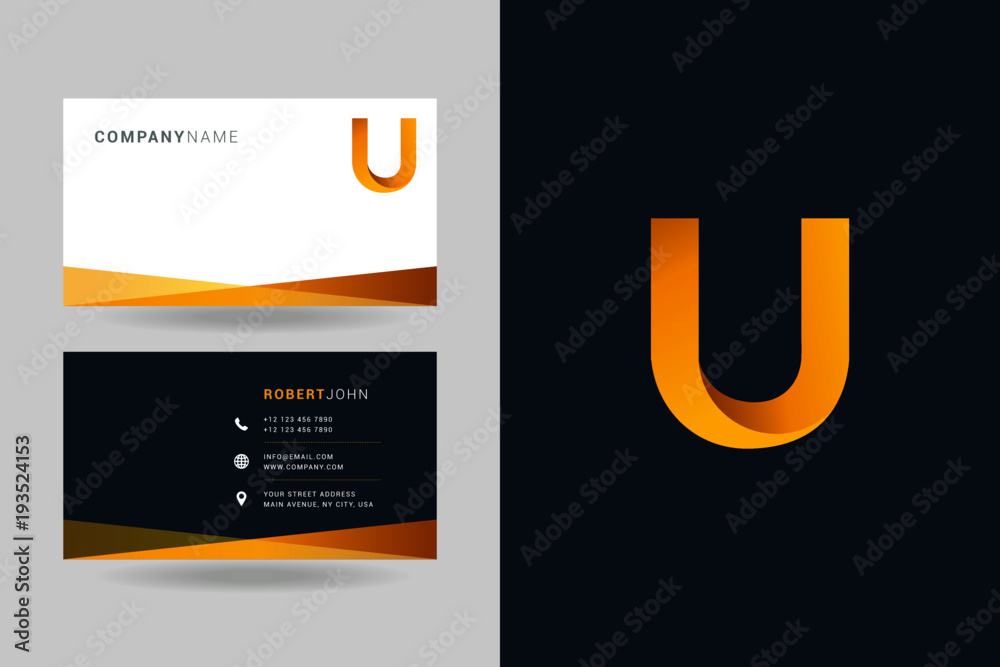 Letter U logo icon with business card vector template. Stock Vector ...
