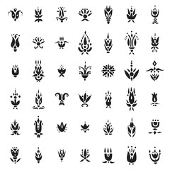Poster - Vector set of decorative black flowers in ethnic style.