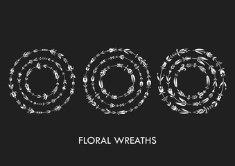 Poster - Vector collection of round frames made of flower wreaths.