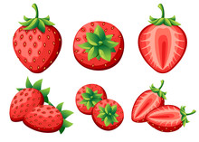 Strawberry And Slices Of Strawberrys. Vector Illustration Of Strawberrys. Vector Illustration For Decorative Poster, Emblem Natural Product, Farmers Market. Website Page And Mobile App Design