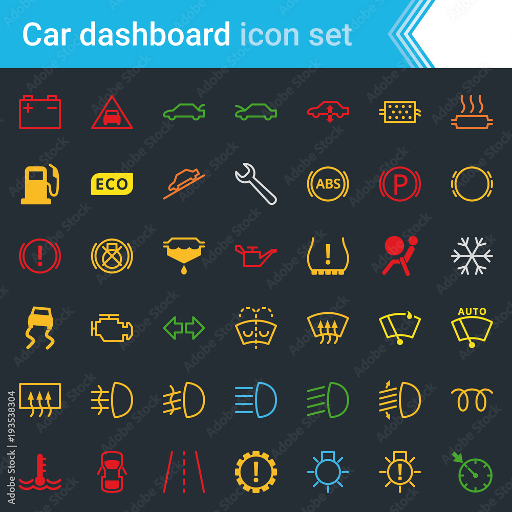 Colorful car dashboard interface and indicators icon set service maintenance vector symbols Stock Vector Adobe Stock