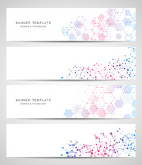 Wall Mural - technological and scientific banners with hexagonal molecule.