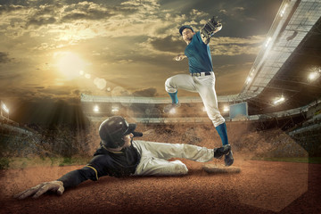 Wall Mural - Baseball players in action on the stadium.