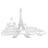 Fototapeta Paryż - Paris Landmarks Sketches