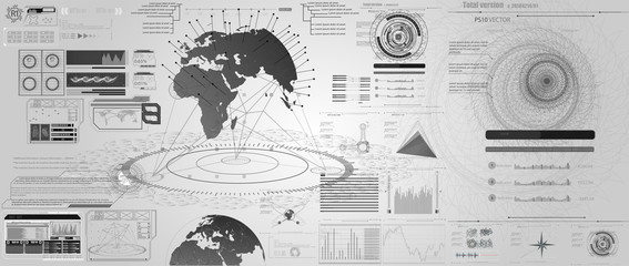Wall Mural - Set of black and white infographic elements. Head-up display elements for the web and app. Futuristic user interface. 