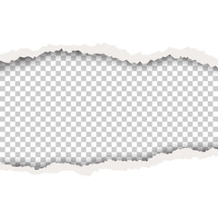 Wall Mural - Torn hole in white sheet of paper. Transparent background of the resulting window. Vector template paper design.