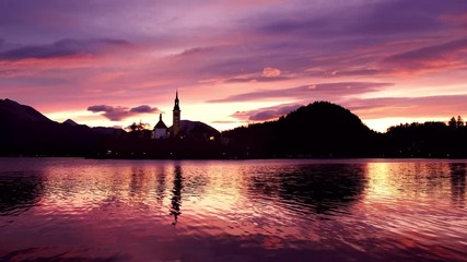 Sticker - Amazing sunrise at the lake Bled in sautumn  Slovenia, Europe