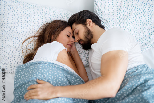 Beautiful Romantic Couple In Love Sleeping Together Hugged On The Bed At Home Or Hotel Buy This Stock Photo And Explore Similar Images At Adobe Stock Adobe Stock