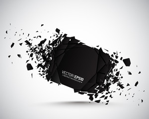 Poster - Round banner with explosion effect and many black particles.