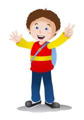 Wall Mural - happy kid wearing back pack on isolated white background