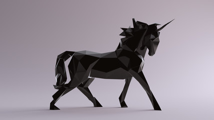 Black Unicorn made out of triangles 3d illustration