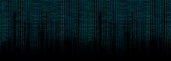 Aufkleber - glowing blue binary code matrix background wide banner