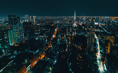 Aerial view of the Tokyo cityscape at night