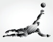 goalkeeper trying to catch the ball made of black brushstrokes on light background