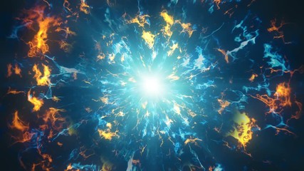Wall Mural - Blue and orange glowing fractal clouds. Abstract science fiction futuristic concept. Computer generated seamless loop animation 4k (4096x2304)
