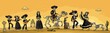 © MoreVector - Skeleton Mexican costumes dance and play the guitar, violin, trumpet.