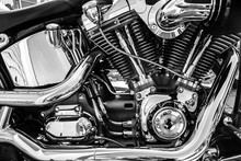 Close Up Black And White Classic Motor Bike Engine