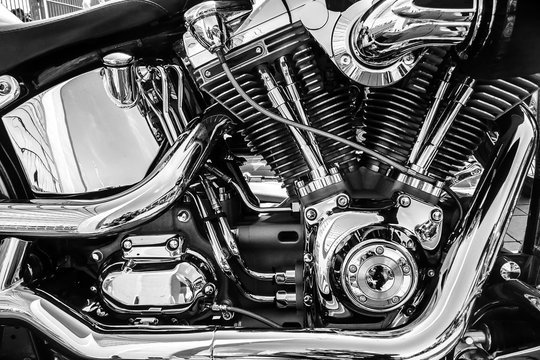close up black and white classic motor bike engine