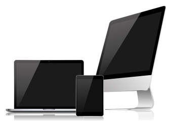 Poster - Set of computer, laptop, tablet and phone in a flat vector style