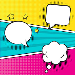 Wall Mural - retro comic empty speech bubbles set on colorful background. vector illustration, vintage design, po