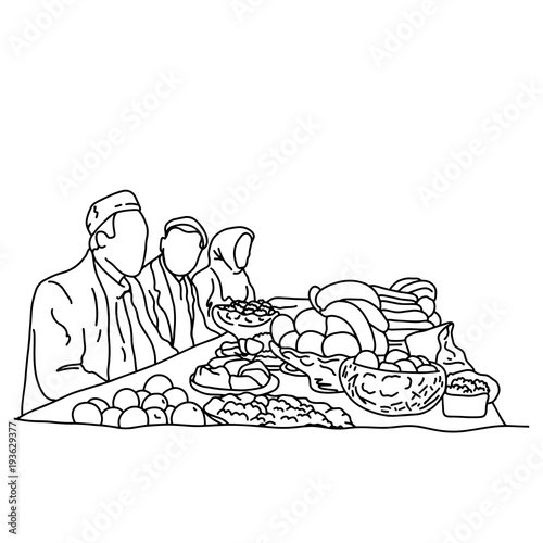 Muslim Traditional Family Together Having Dinner On Table At Home Vector Illustration Sketch Hand Drawn With Black Lines Isolated On White Background Stock Vector Adobe Stock Fam_dinr fotosearch stock photography and stock footage helps you find the perfect photo or footage, fast! vector illustration sketch hand drawn