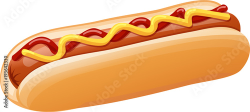 Fotografía Hot Dog with Ketchup and Mustard Vector Illustration