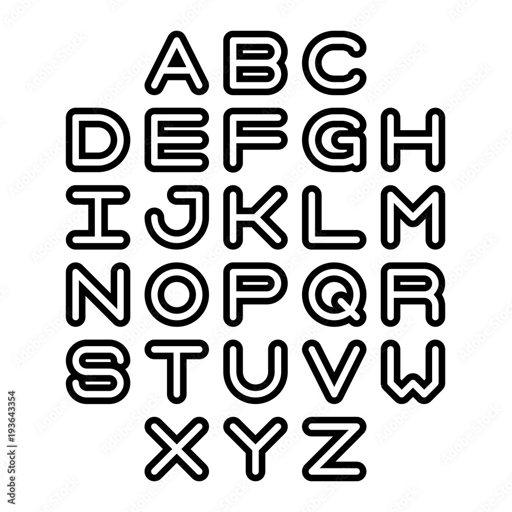 Outline Font and Alphabet. Vector alphabet letters. 