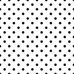 Seamless black polka dot pattern on white. Vector illustration.