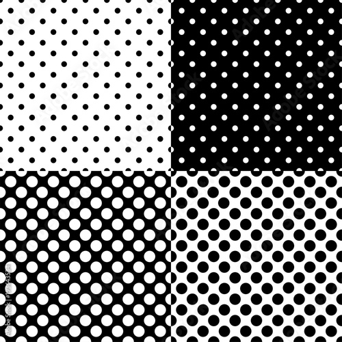 Four different seamless polka dot patterns. Vector illustration.