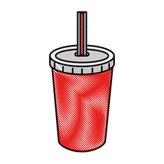 Sticker - fresh soda in plastic cup with straw vector illustration design