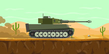 German Tiger Main Battle Tank On The Desert With Haze Smoke On The Road World War 2 Vector Graphic Illustration