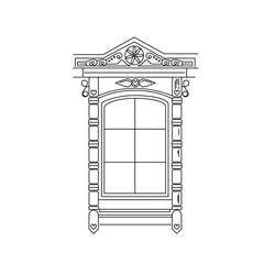 vector isolated illustration of traditional native folk russian windows. Line style emblem