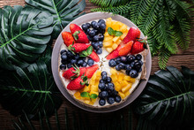 Delicious Mix Fruit Cake On Wooden Table
