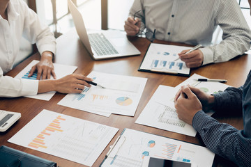 Poster - Business team colleagues meeting to conference professional investor working and discussing a new marketing business strategy project, Business finance and accounting concept
