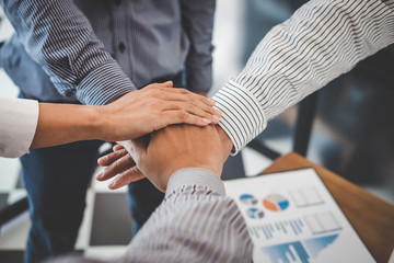 Aufkleber - Business partnership meeting, Image of business people joining and putting hands together during their meeting, connection and collaboration concept, Teamwork process of partner and best relationship