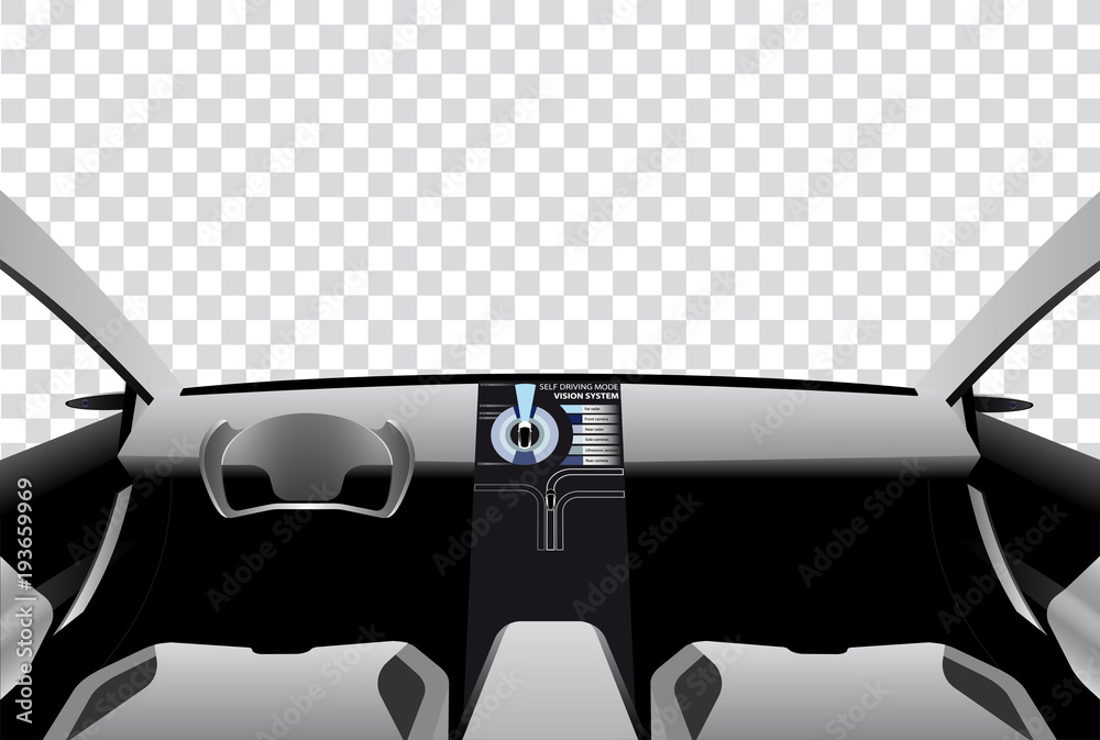 Interior of futuristic self driving car with navigation display. Vector ...